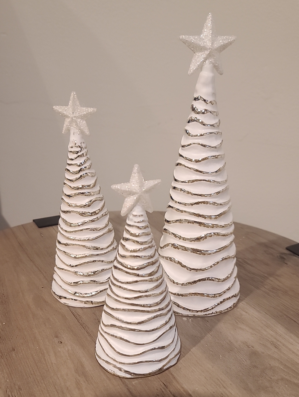 White Glitter Spiral Cone Holiday Tree Set - Home Holiday Decor(glass)